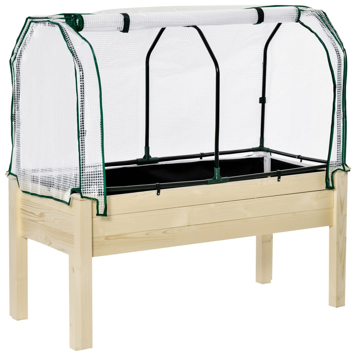 Raised Bed Cold Frame With Greenhouse, Vegetable Bed With Fabric Lining, Herb Bed With Steel Frame, Flower Box For Garden, Balcony, Fir Wood, Natural 121 X 55 X 117Cm