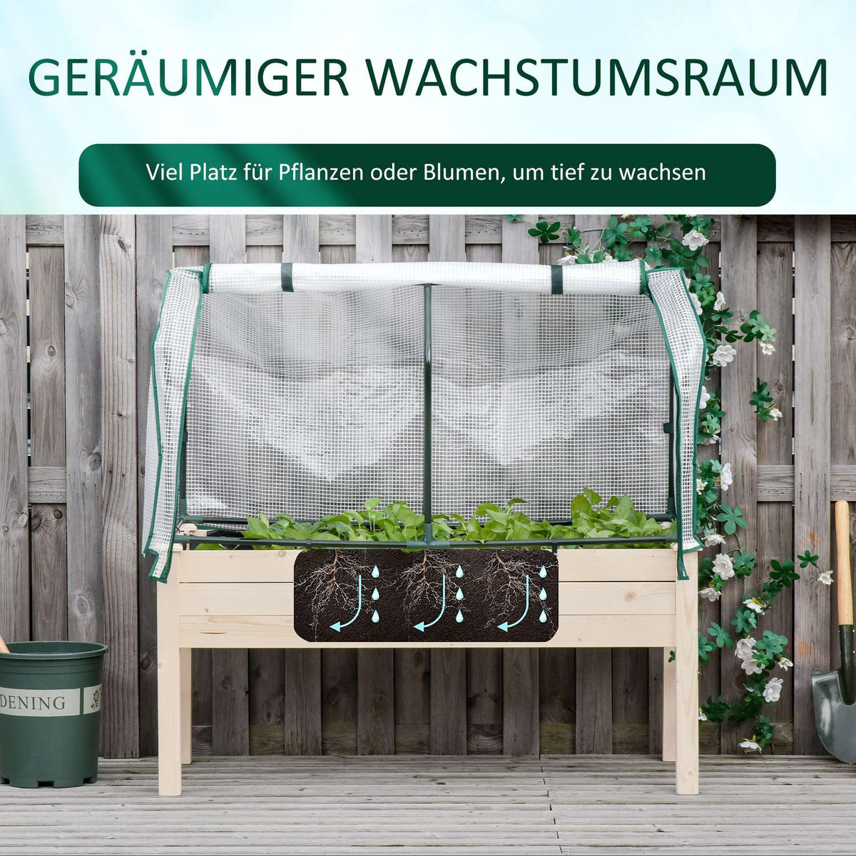 Raised Bed Cold Frame With Greenhouse, Vegetable Bed With Fabric Lining, Herb Bed With Steel Frame, Flower Box For Garden, Balcony, Fir Wood, Natural 121 X 55 X 117Cm