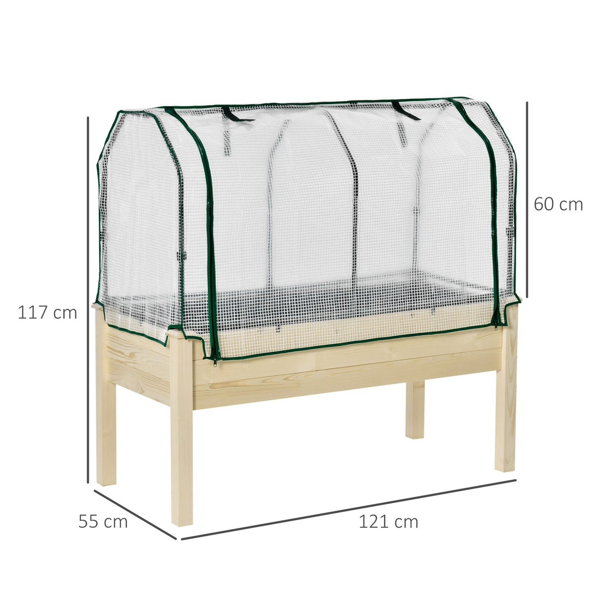 Raised Bed Cold Frame With Greenhouse, Vegetable Bed With Fabric Lining, Herb Bed With Steel Frame, Flower Box For Garden, Balcony, Fir Wood, Natural 121 X 55 X 117Cm