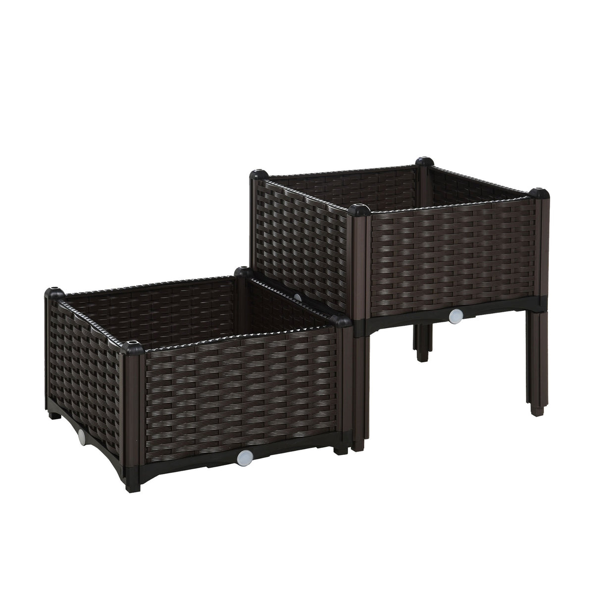 Raised Bed Double Planter In Rattan Look With Drainage Holes, Pp, Brown, 80X40X44Cm
