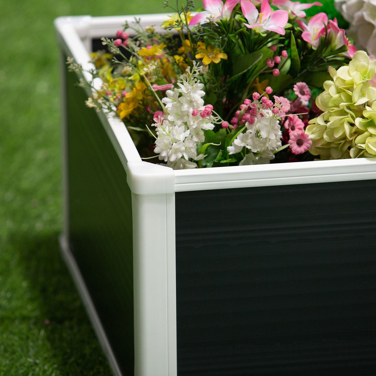 Raised Bed Flower Box Plant Box With Drainage Function For Vegetables Plastic Gray 60 X 60 X 30 Cm