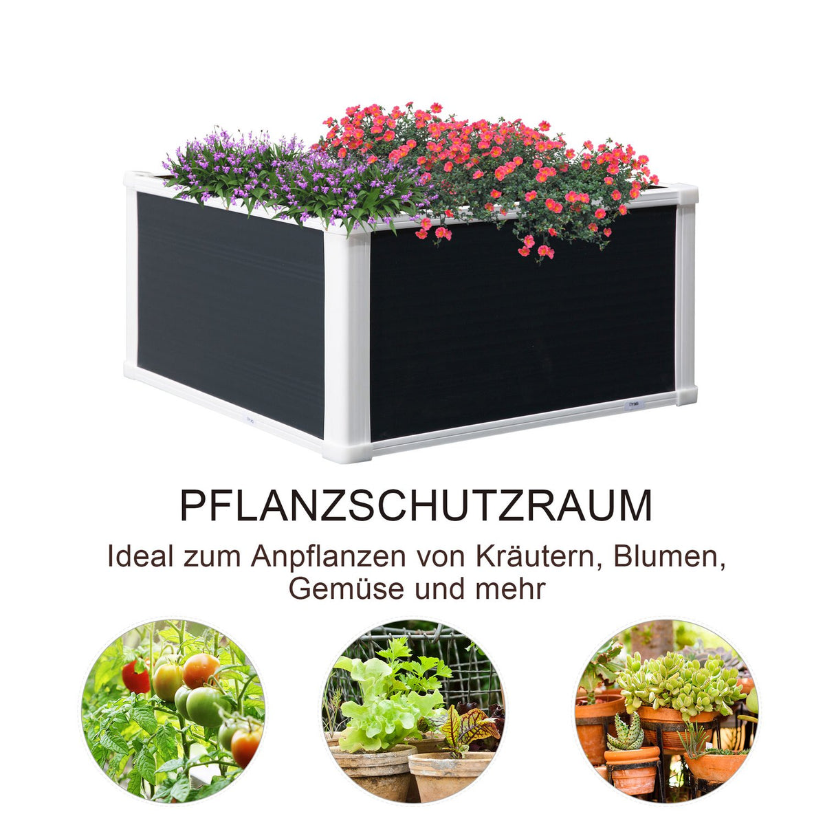 Raised Bed Flower Box Plant Box With Drainage Function For Vegetables Plastic Gray 60 X 60 X 30 Cm