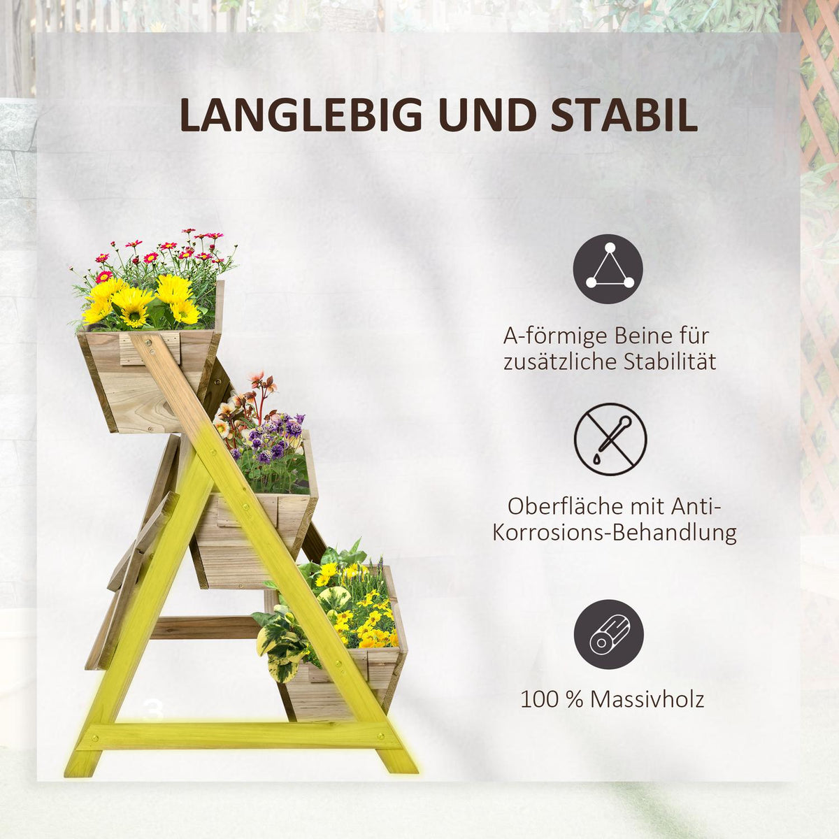 Raised Bed Flower Stairs Wooden Flower Ladder With 3 Shelves Plant Stairs Plant Shelf Plant Stand Flower Shelf Flower Stand Natural 71X61X77Cm
