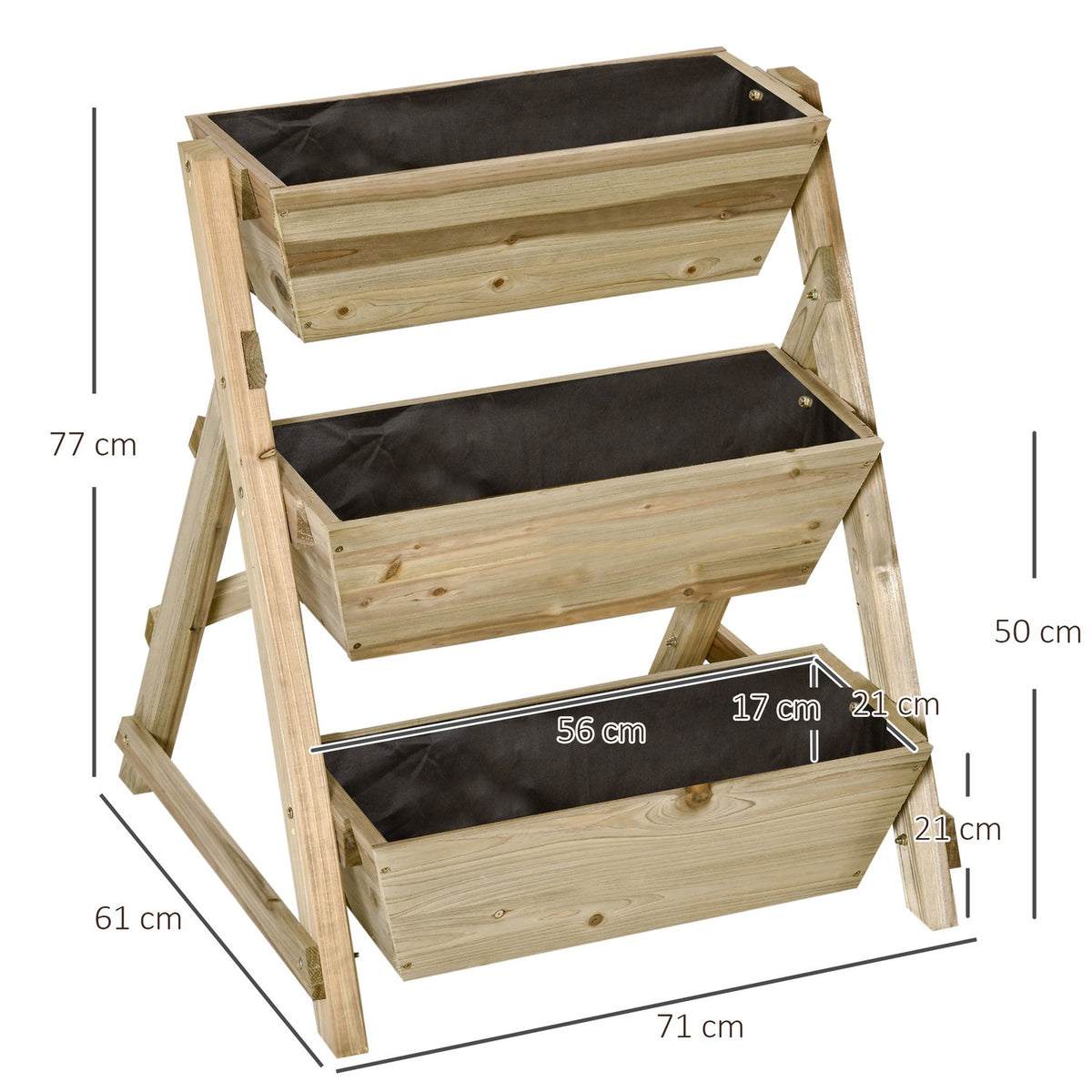 Raised Bed Flower Stairs Wooden Flower Ladder With 3 Shelves Plant Stairs Plant Shelf Plant Stand Flower Shelf Flower Stand Natural 71X61X77Cm