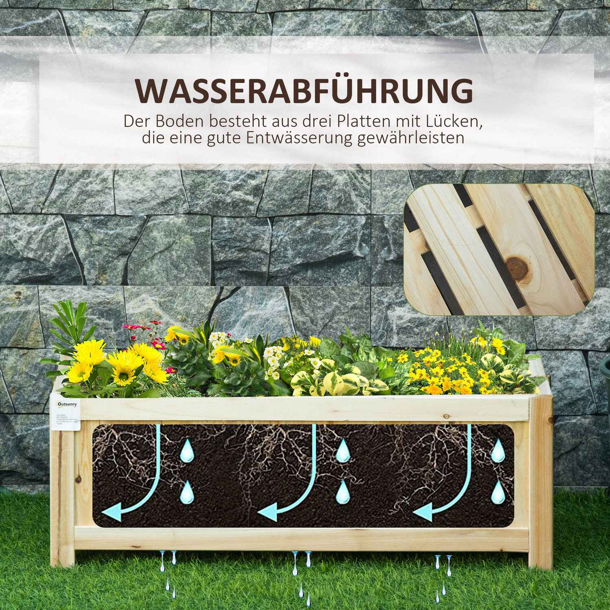 Raised Bed Folding Plant Box For Garden, Patio & Balcony, Fir Wood, Natural, 70X30X25Cm