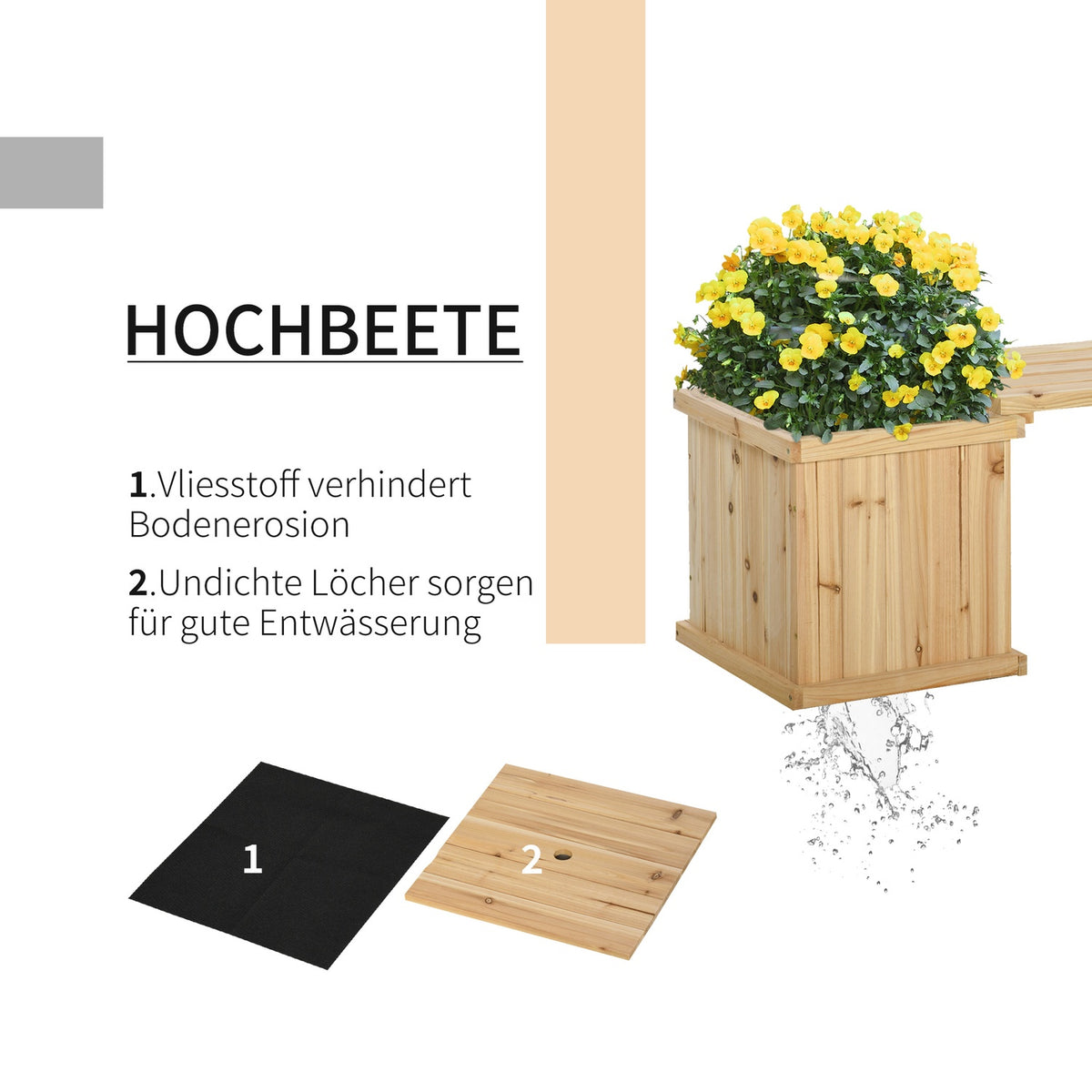 Raised Bed Garden Bench Wooden Bench Park Bench With 2 Wooden Plant Boxes With Flower Box Garden Natural 176 X 38 X 40 Cm