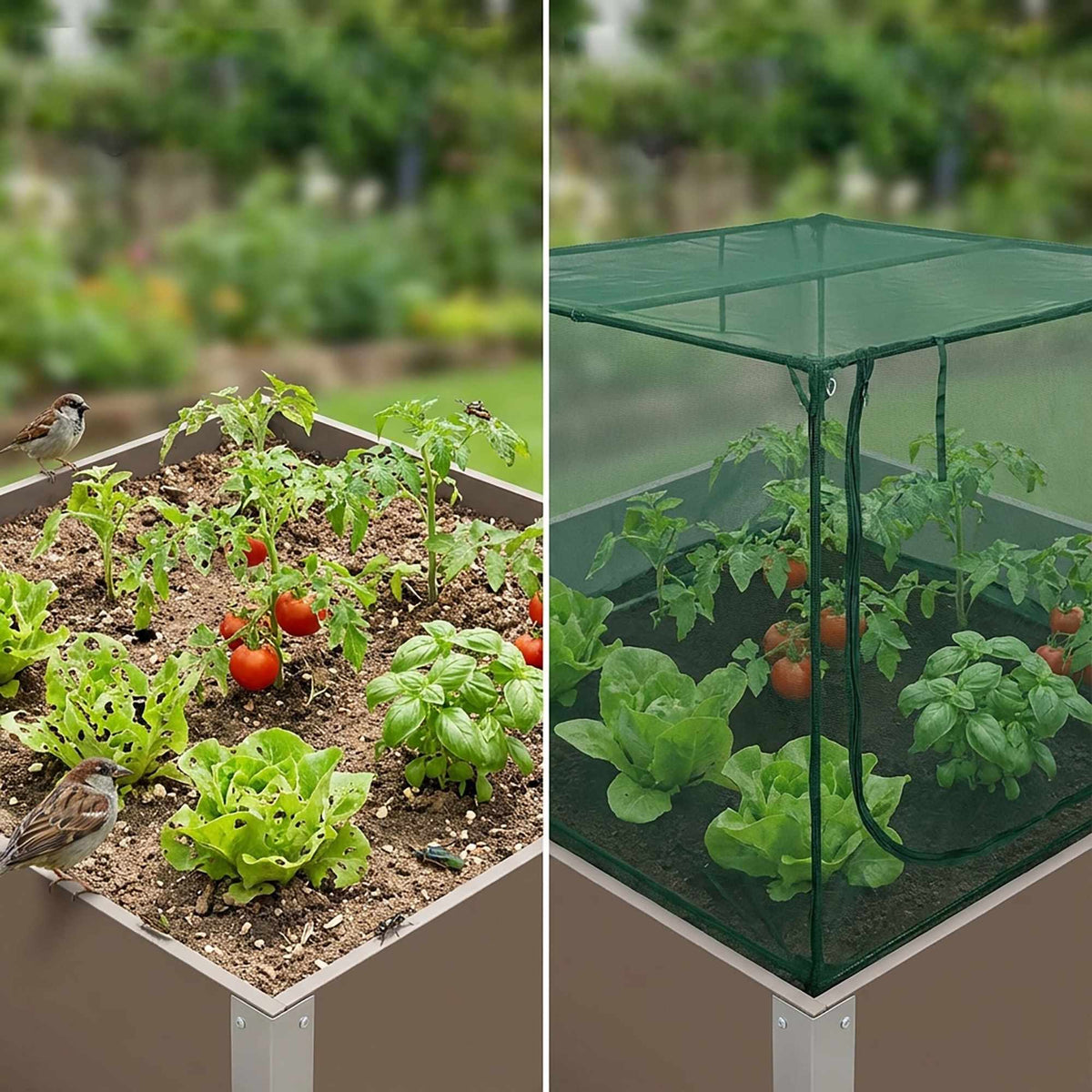 Raised Bed Garden Net Cover with Zip Door Access