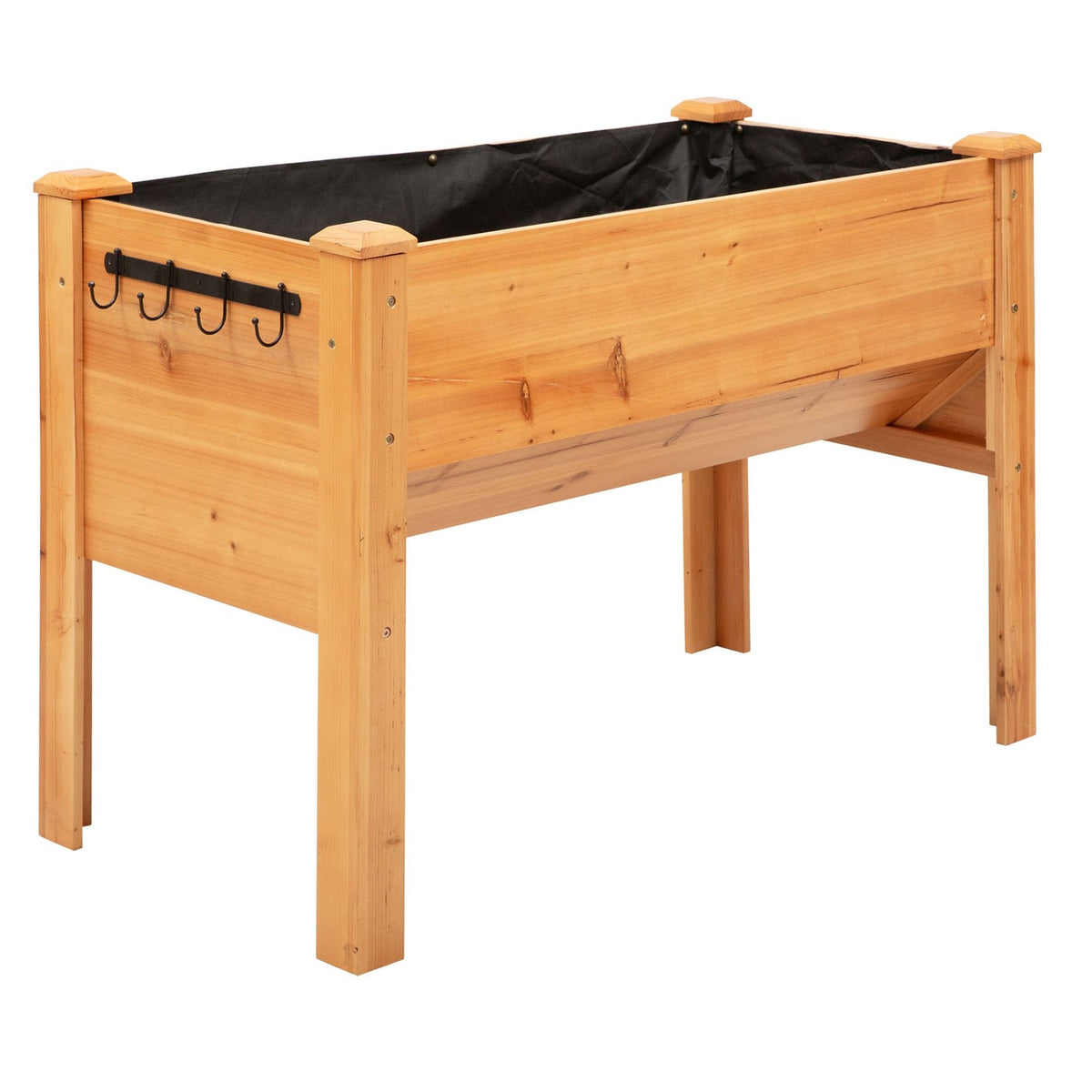 Raised Bed Herb Bed Plant Box Made Of Wood With Drainage Hole & Hooks, Flower Box On Feet, 124X60X81 Cm, Natural