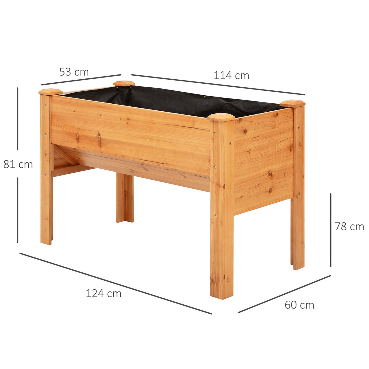 Raised Bed Herb Bed Plant Box Made Of Wood With Drainage Hole & Hooks, Flower Box On Feet, 124X60X81 Cm, Natural