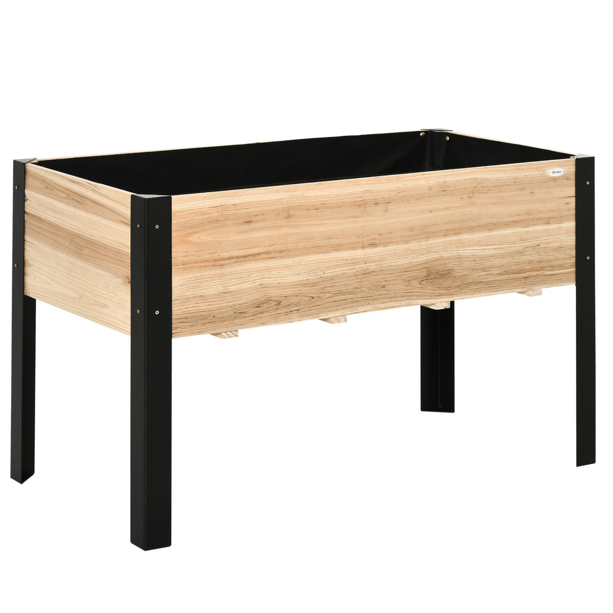 Raised Bed Large Plant Box Made Of Solid Wood & Steel, 120X60X74Cm, Natural+Black