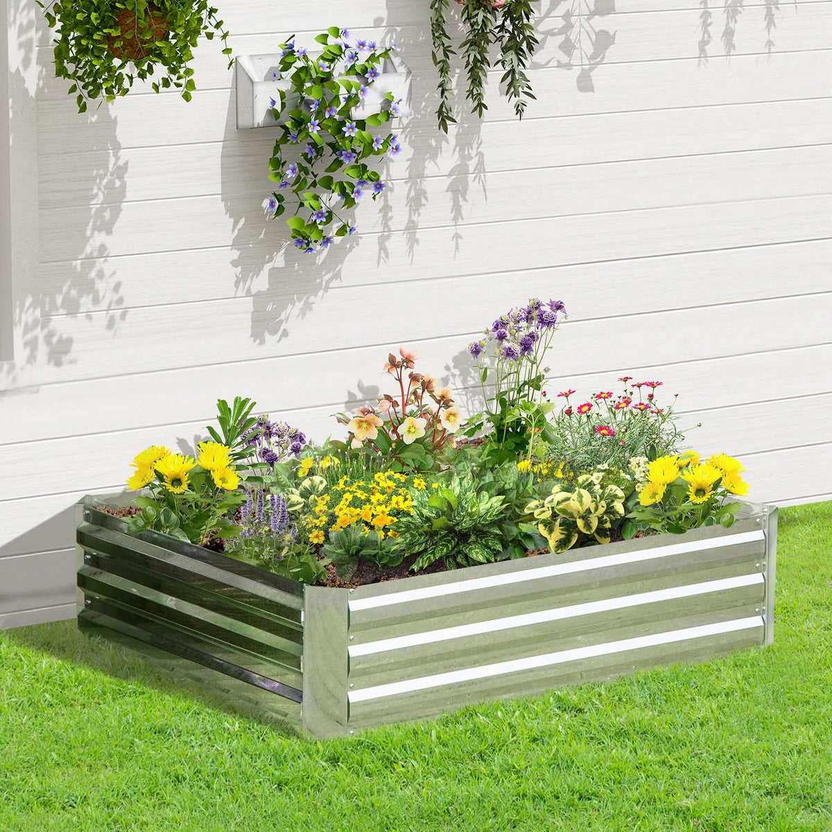 Raised Bed Made Of Galvanized Steel Garden Bed Planter For Garden Flower Box Flower Pot Silver 120 X 90 X 30 Cm