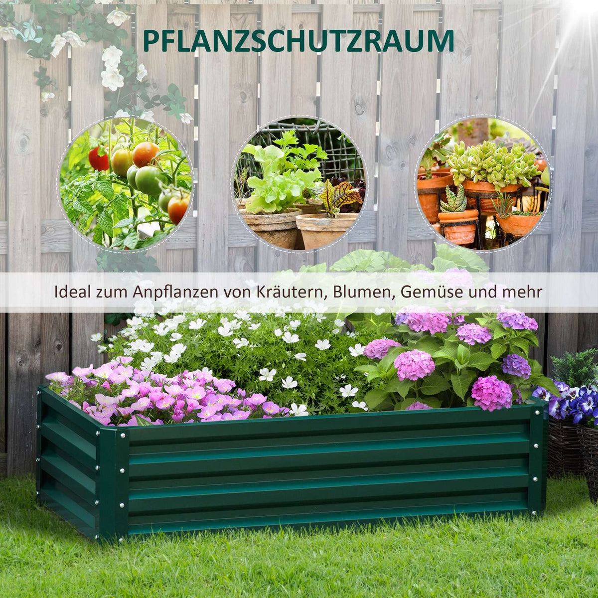 Raised Bed Made Of Steel Plant Box Rustproof Vegetable Bed With Open Bottom For Garden & Balcony Green 120 X 60 X 30.5 Cm