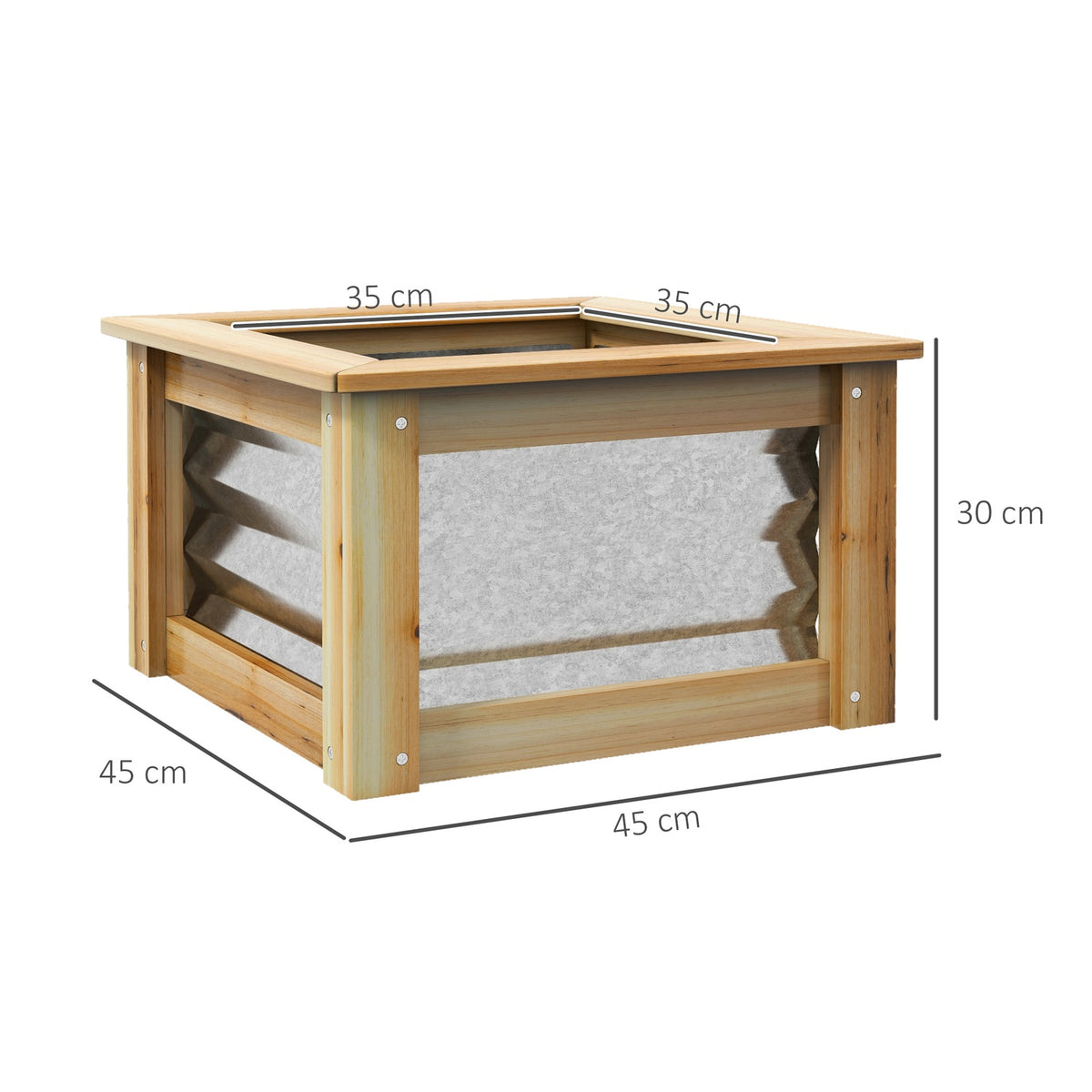 Raised Bed Metal Flower Box Plant Box With Wooden Frame For Garden & Balcony Natural 45 X 45 X 30 Cm