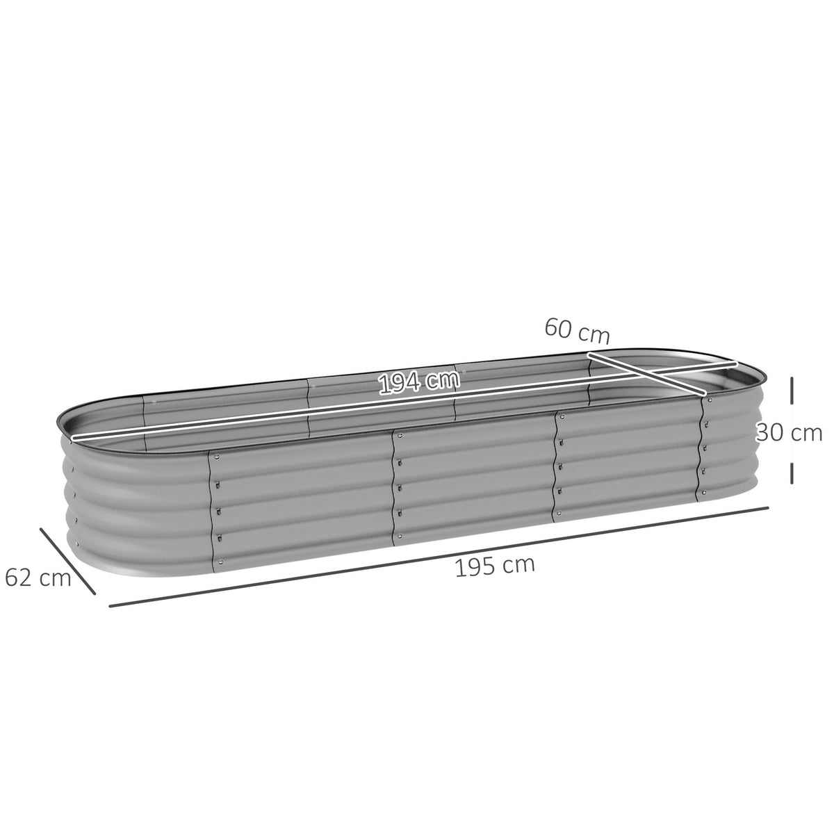 Raised Bed Metal Planter Box 195x62x30cm DIY Flower Box with Open Bottom for Garden Balcony Silver