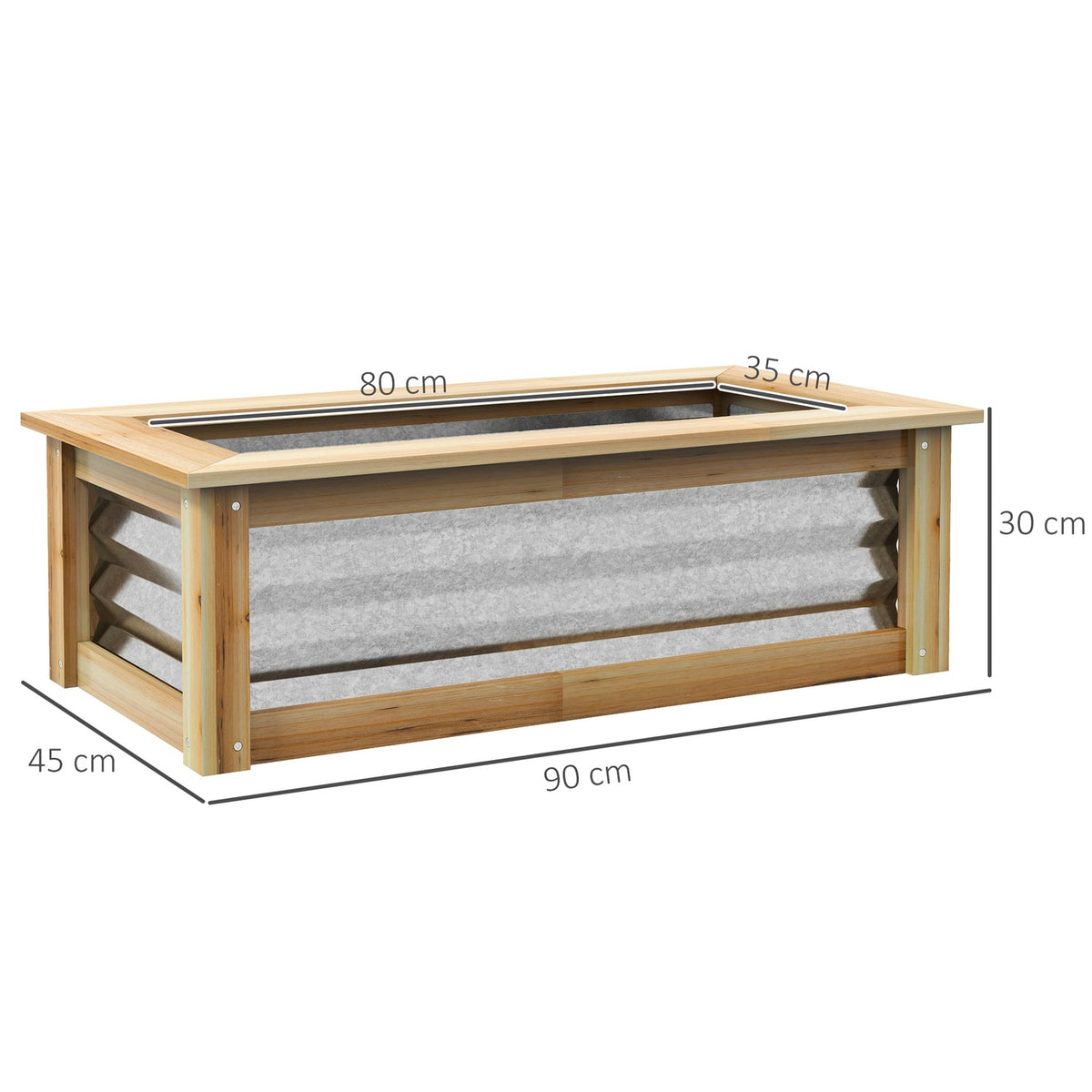 Raised Bed Metal Wooden Frame Flower Box Garden Balcony Natural 90X45X30Cm