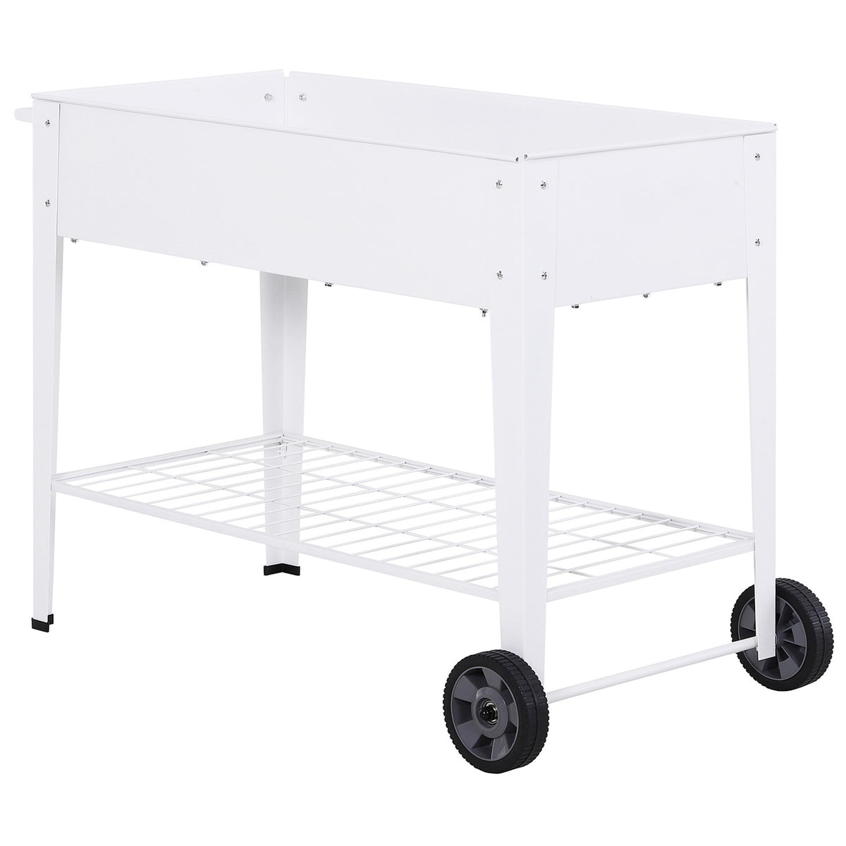 Raised Bed Mobile Plant Trolley With Storage Space Plant Bed With 2 Wheels Metal White 112 X 59 X 80 Cm