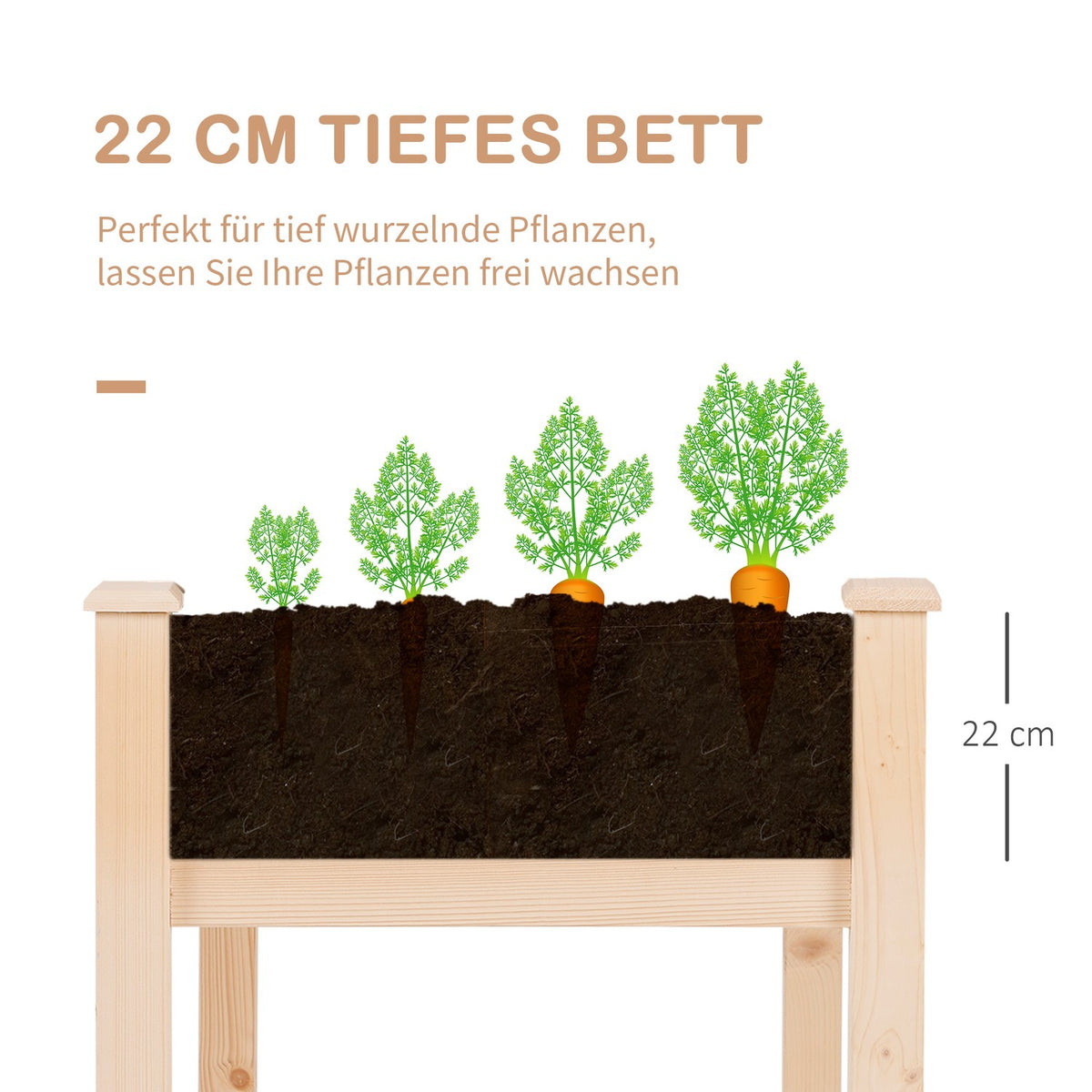 Raised Bed, Plant Box, Flower Box, Flower Pot, Herb Bed With Drainage Holes, Non-Woven Fabric Cloth, Solid Natural Wood 122.5 X 56.5 X 76 Cm