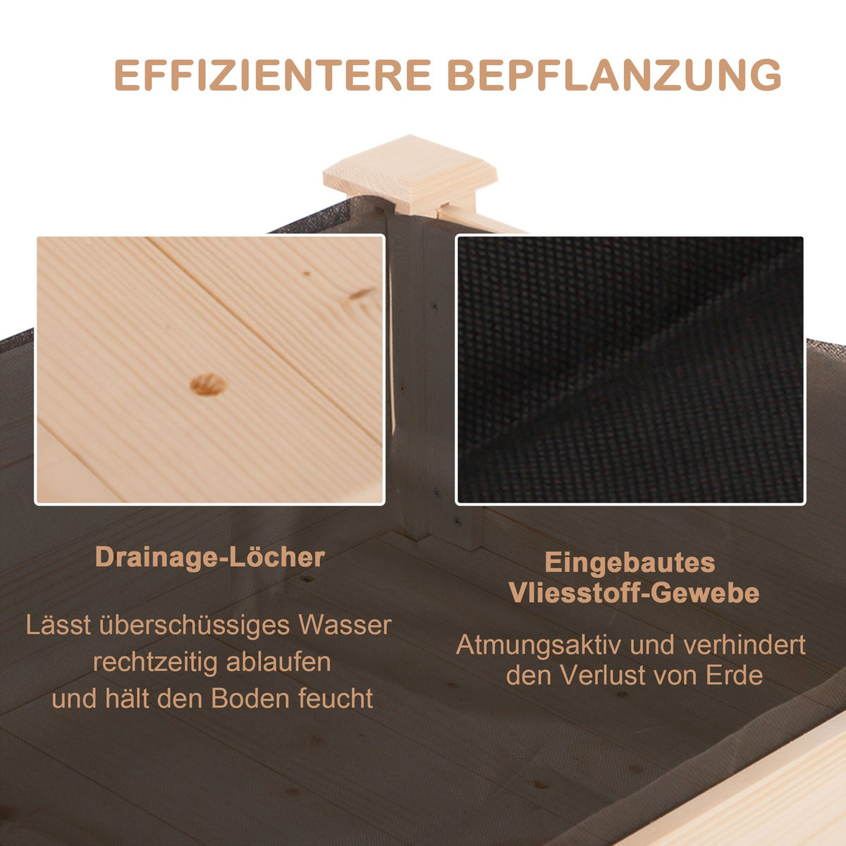 Raised Bed, Plant Box, Flower Box, Flower Pot, Herb Bed With Drainage Holes, Non-Woven Fabric Cloth, Solid Natural Wood 122.5 X 56.5 X 76 Cm