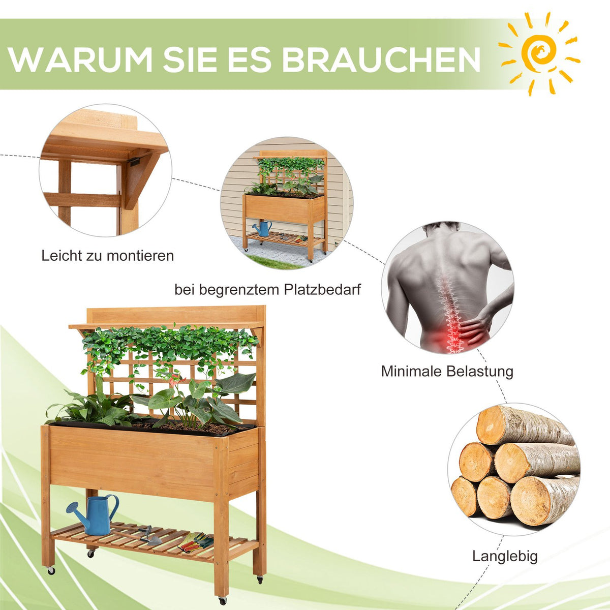 Raised Bed Plant Table Flower Table Work Table Garden Table Greenhouse Wooden Plant Table For Garden Balcony 105 X 40 X 135 Cm Fir