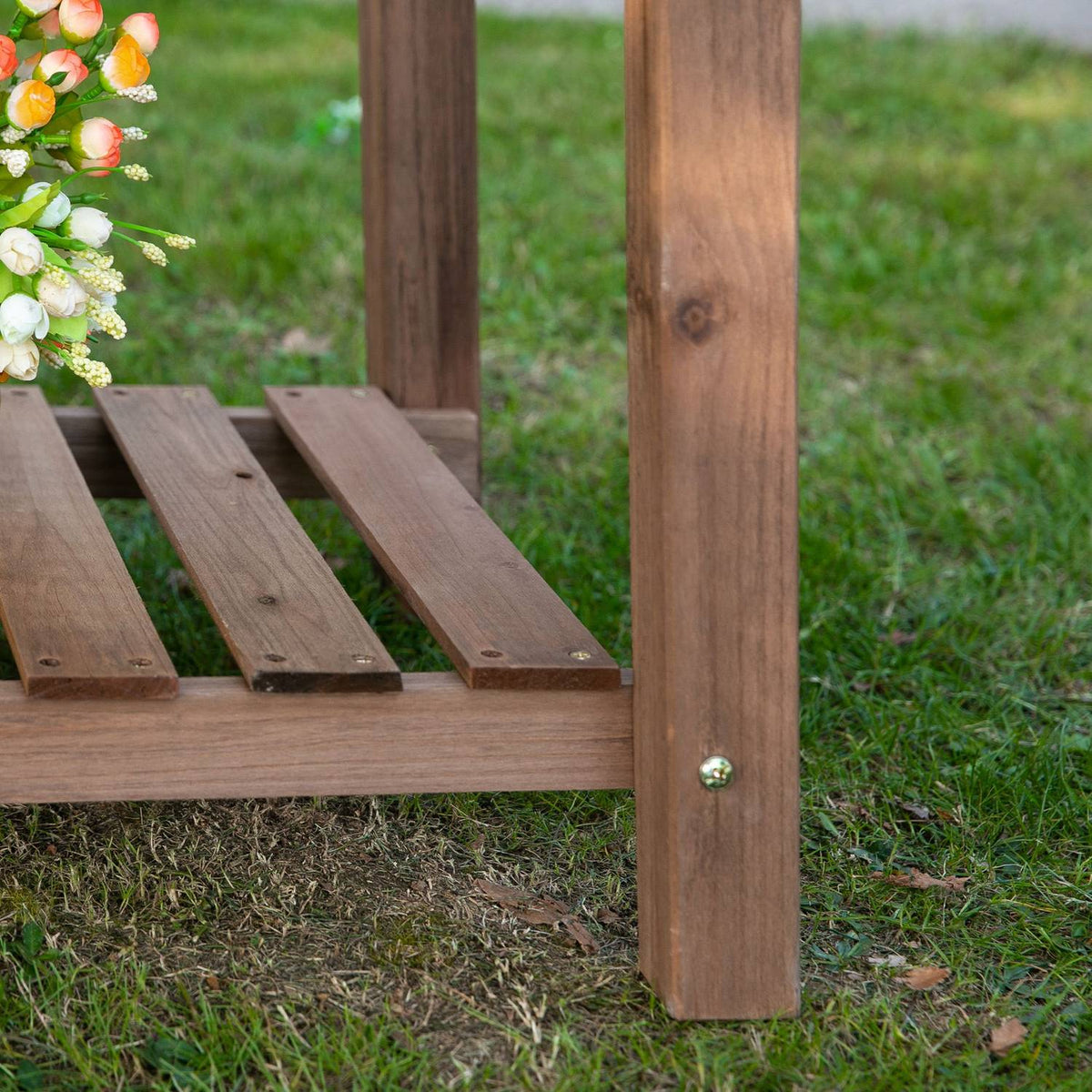 Raised Bed Planter Box With 8 Grids & Foldable Shelf, Solid Wood, Brown, 123X54X74Cm