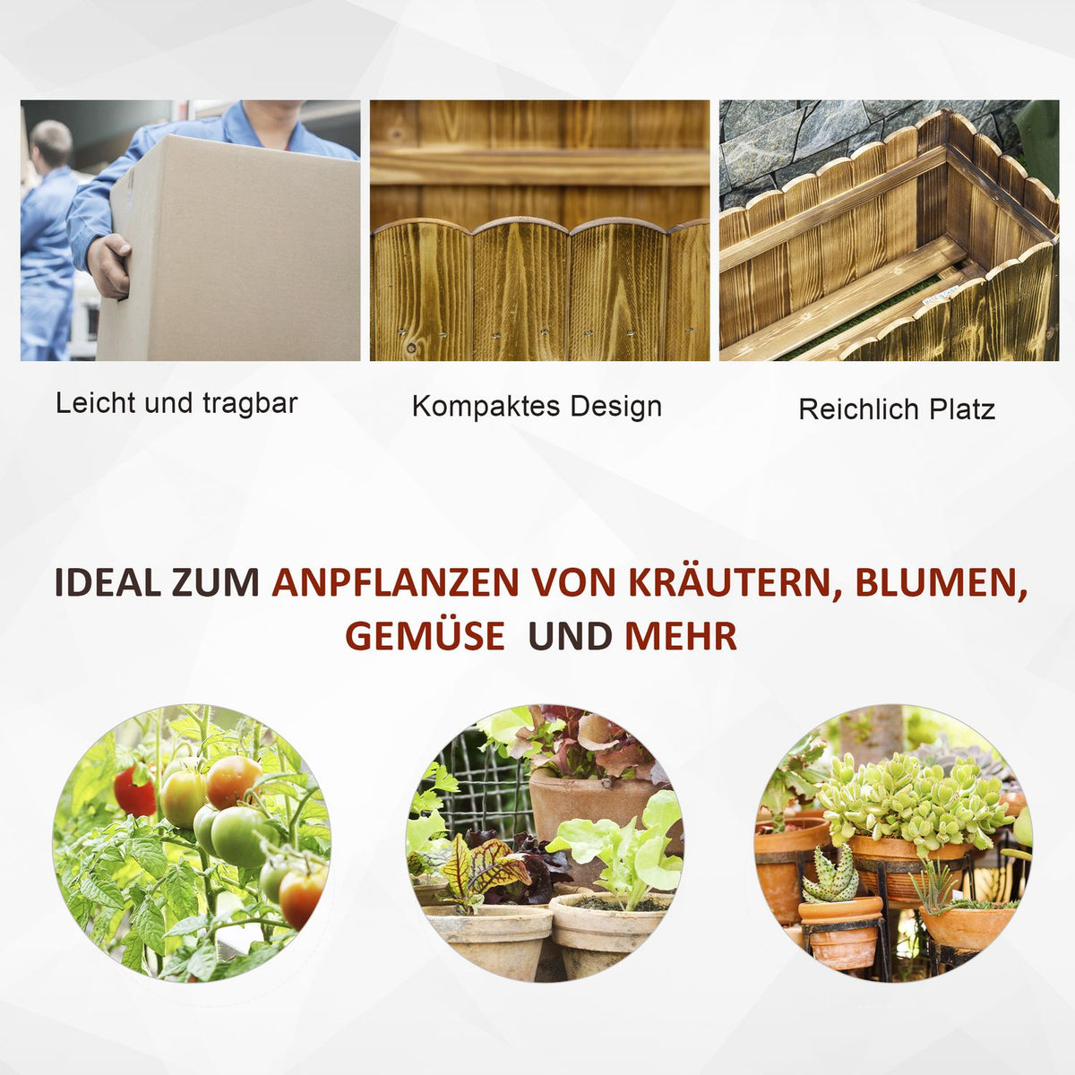 Raised Bed Planter Herb Bed Planter Vegetable Flower Bed Flower Box Fir Wood 80 X 33 X 30 Cm