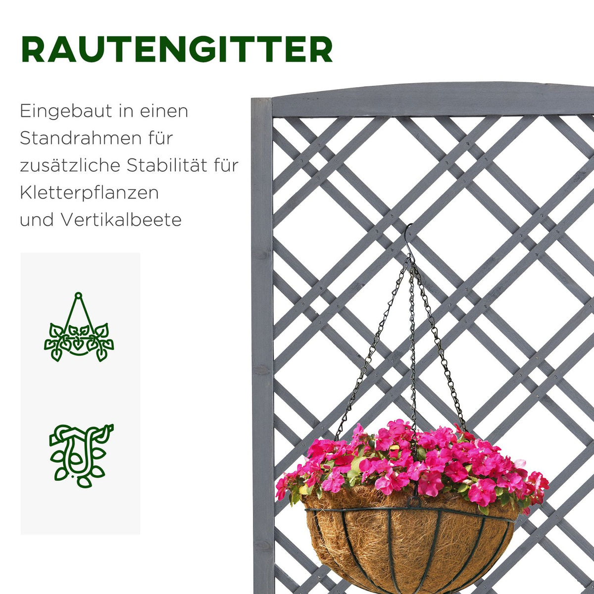 Raised Bed Planter With Trellis, Wood, Gray, 60X30X122.5Cm
