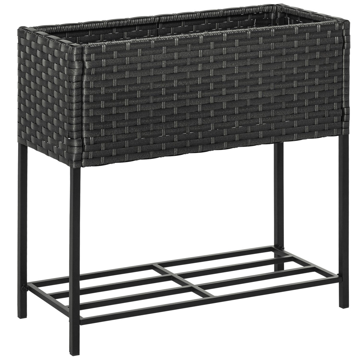 Raised Bed Poly Rattan Flower Box With Feet And Shelf, Brown, 70 X 30 X 72 Cm