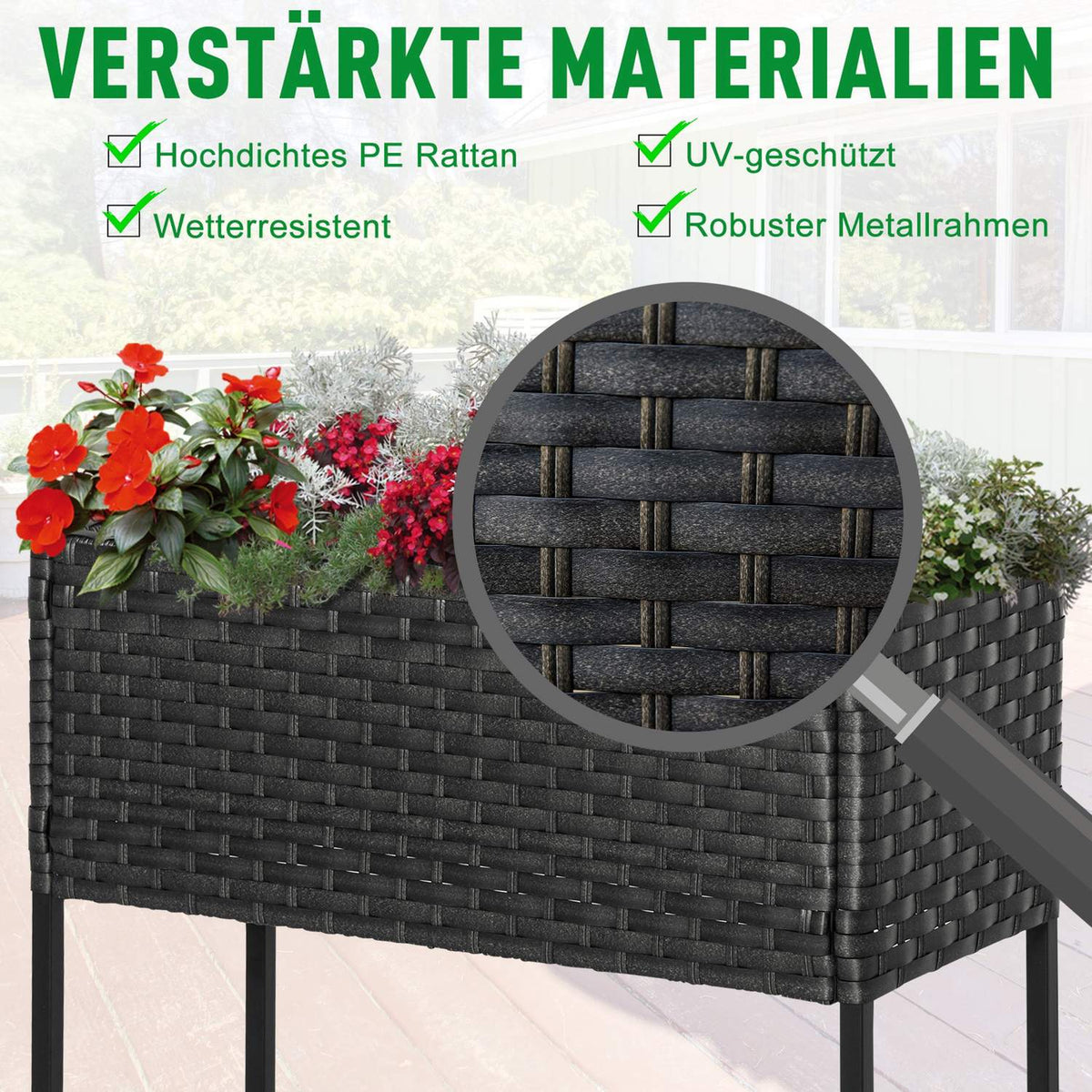 Raised Bed Poly Rattan Flower Box With Feet And Shelf, Brown, 70 X 30 X 72 Cm