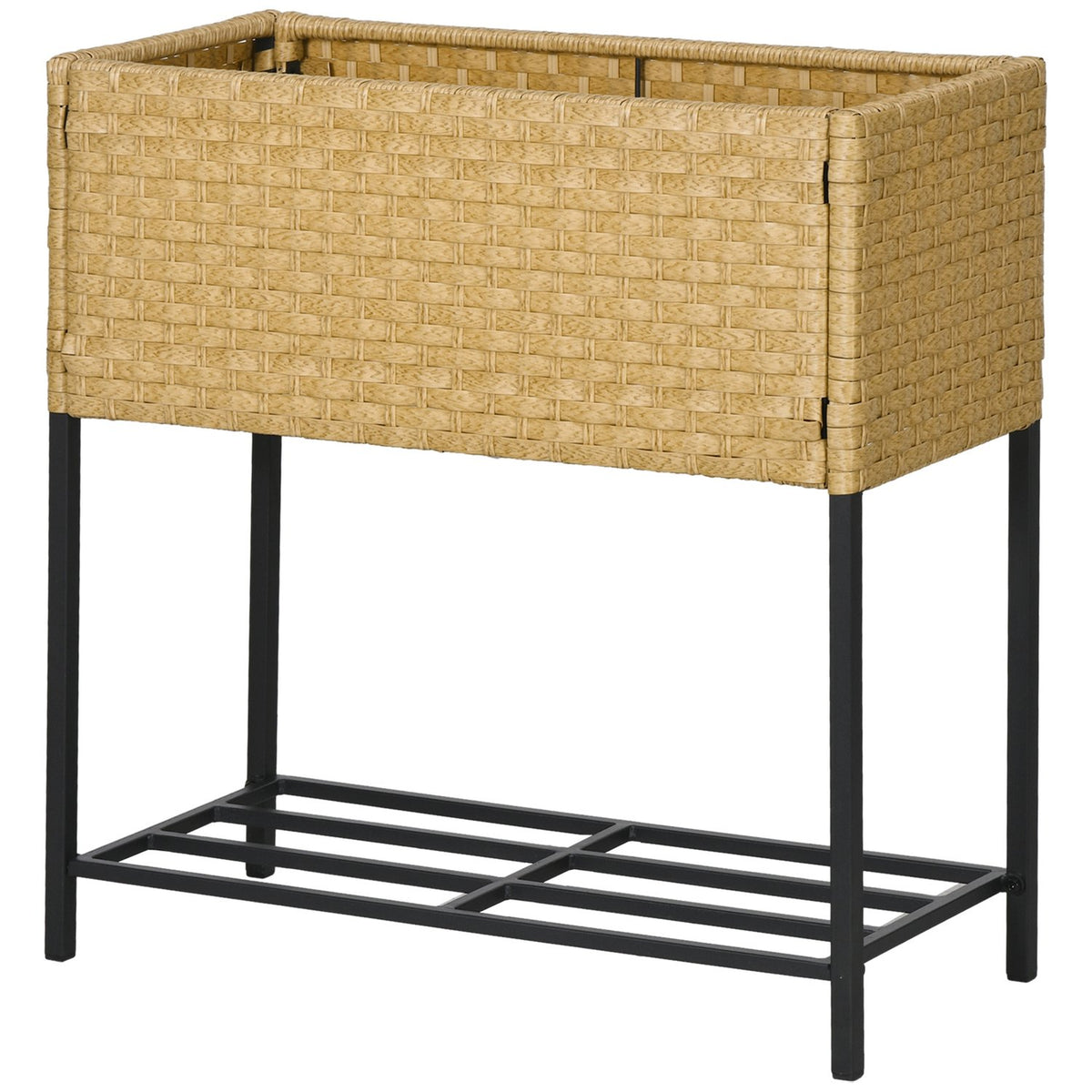 Raised Bed Poly Rattan Flower Box With Feet And Shelf, Sand, 70 X 30 X 72 Cm