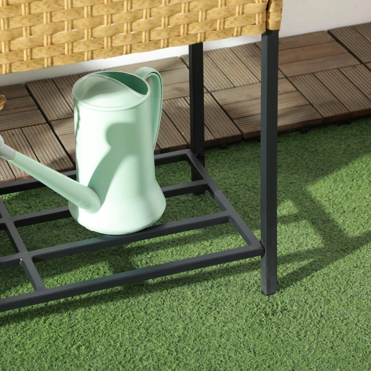 Raised Bed Poly Rattan Flower Box With Feet And Shelf, Sand, 70 X 30 X 72 Cm