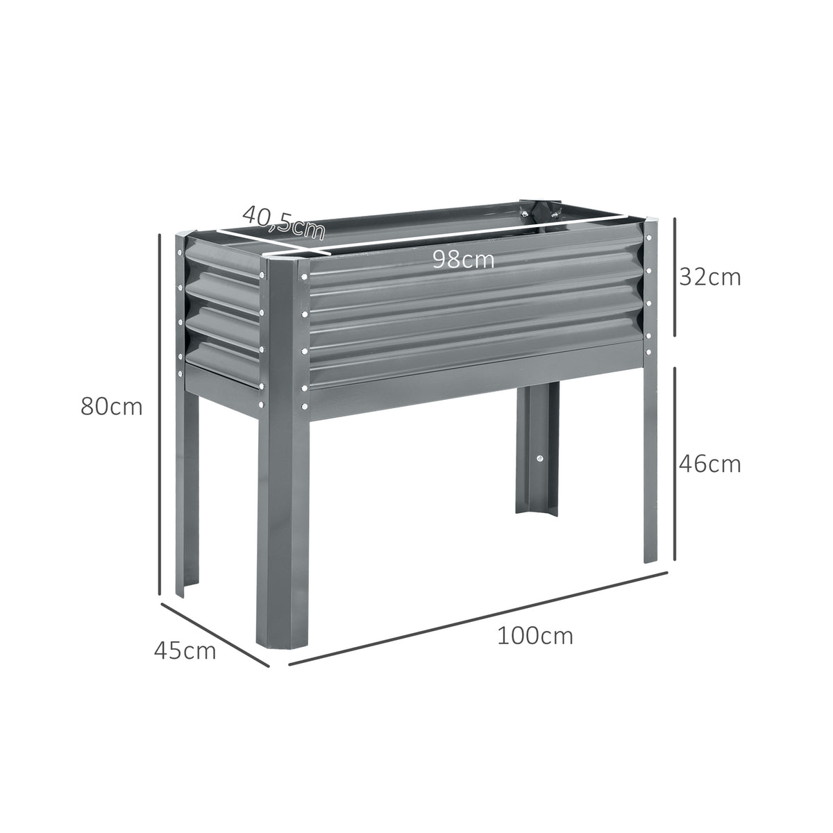 Raised Bed Raised Planter Steel Cold Frame Herb Bed Planter Box For Garden Balcony Gray 100 X 45 X 80 Cm