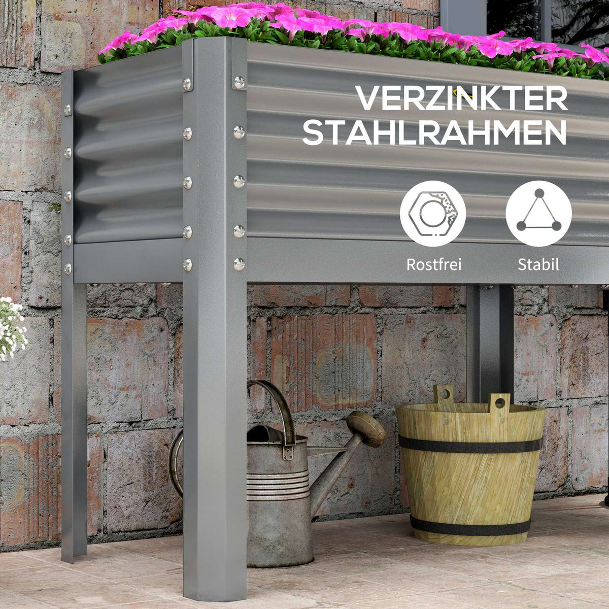 Raised Bed Raised Planter Steel Cold Frame Herb Bed Planter Box For Garden Balcony Gray 100 X 45 X 80 Cm