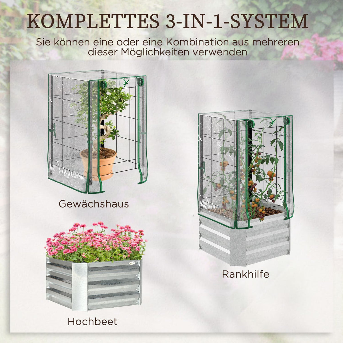 Raised Bed Set Plant Box With Plastic Cover & Trellis For Climbing Plants, 53X53X90Cm