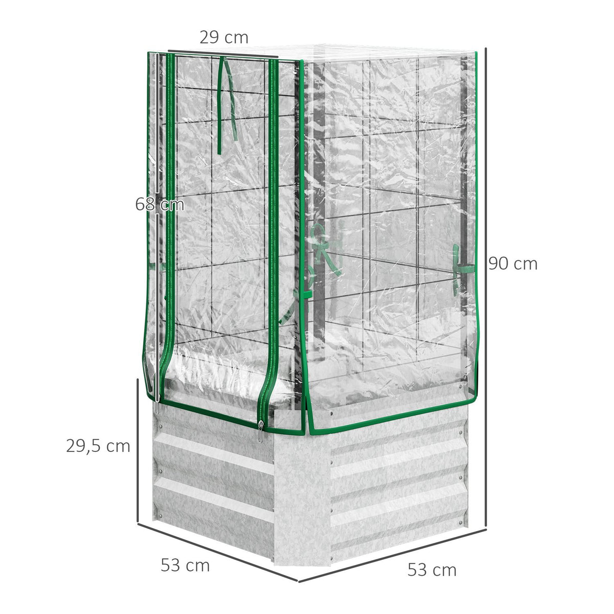 Raised Bed Set Plant Box With Plastic Cover & Trellis For Climbing Plants, 53X53X90Cm