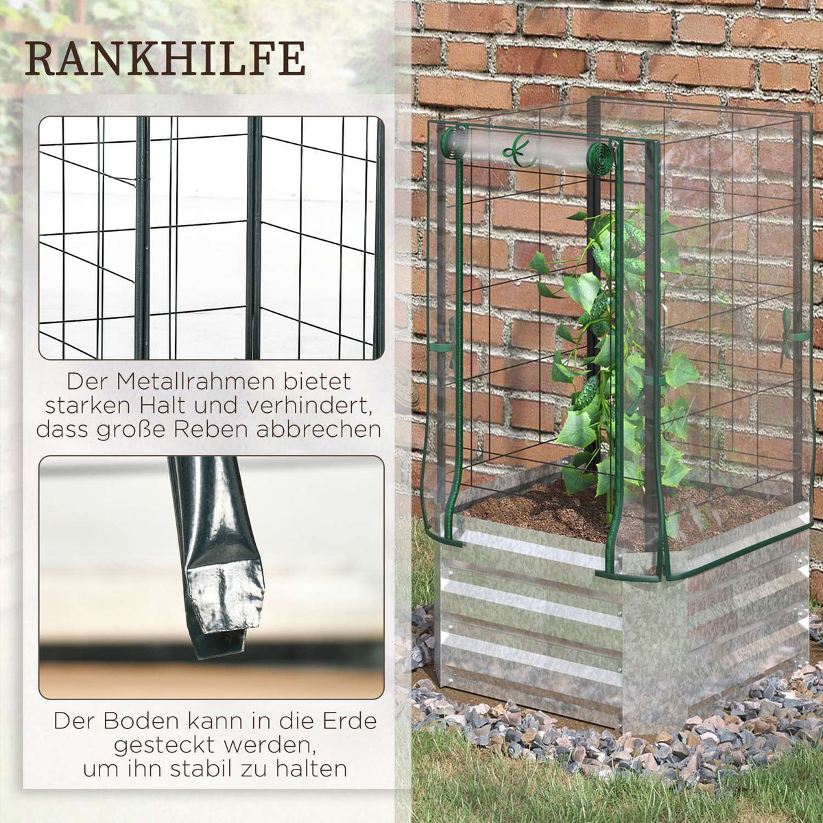 Raised Bed Set Plant Box With Plastic Cover & Trellis For Climbing Plants, 53X53X90Cm