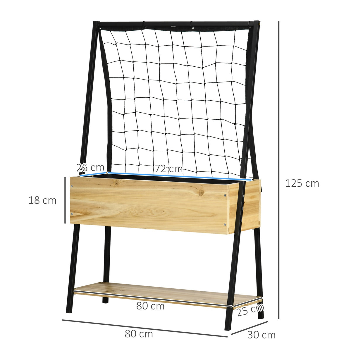 Raised Bed Trellis Plant Box With Shelf & Fleece Interior Lining, Flower Box, Natural, 80X30X128Cm