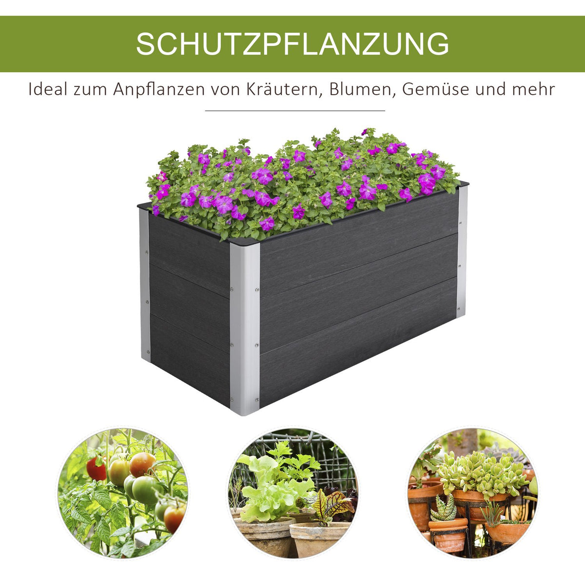 Raised Bed Weatherproof Plant Box Made Of Wpc + Aluminum, Without Base, Gray, 100X50X50Cm