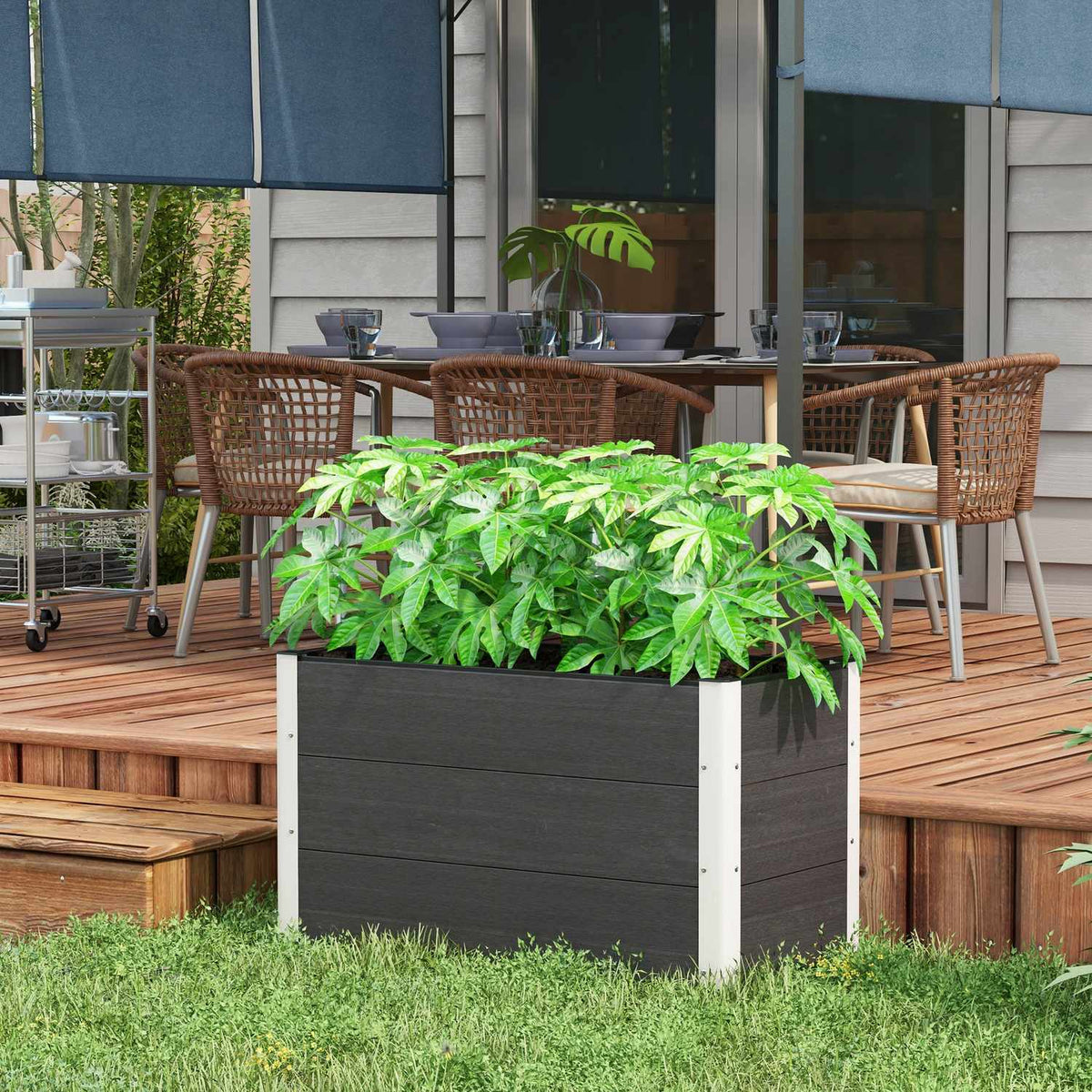 Raised Bed Weatherproof Plant Box Made Of Wpc + Aluminum, Without Base, Gray, 100X50X50Cm