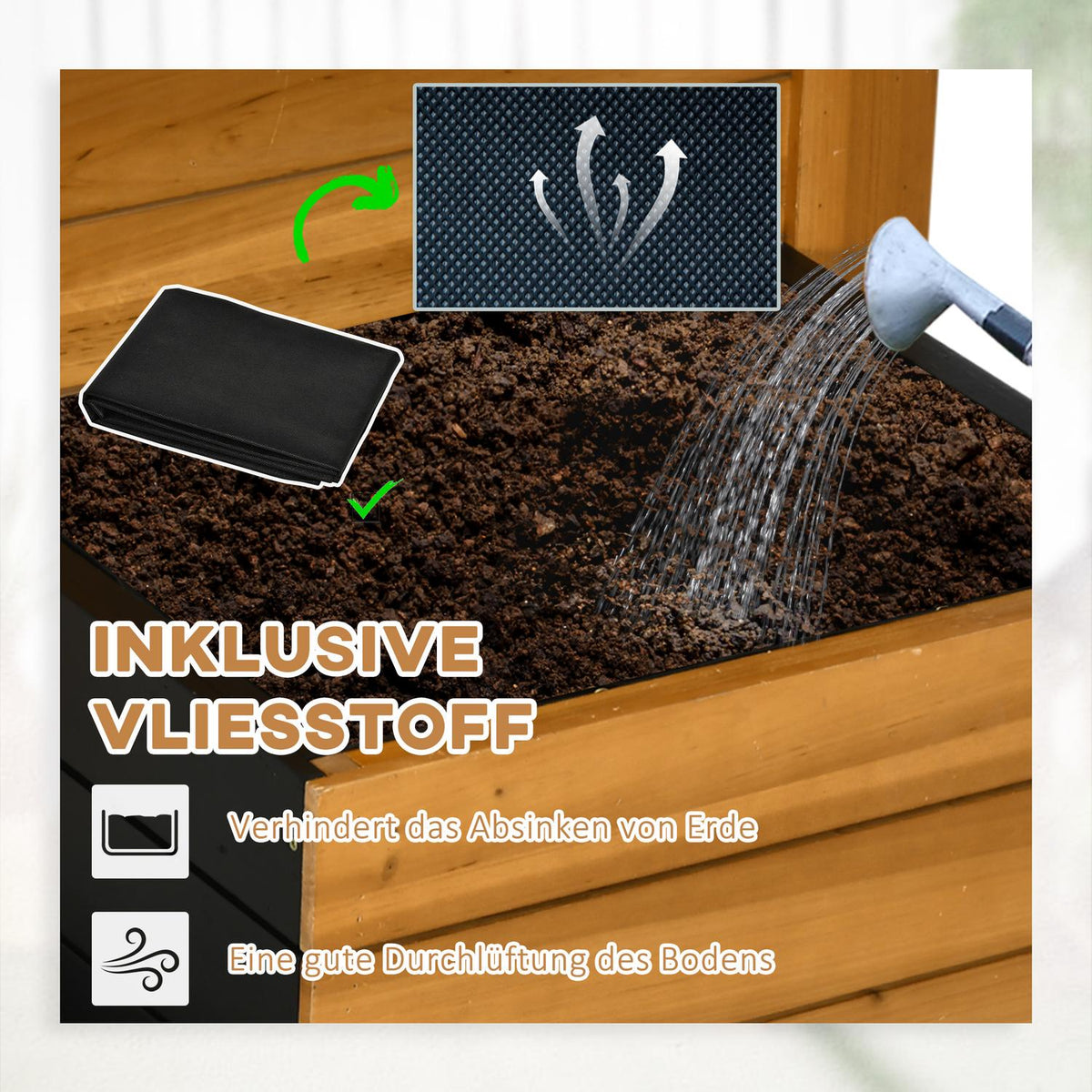 Raised Bed With 4 Plant Boxes, Flower Box With Self-Watering System, Fleece Lining For Garden, Wood, Brown, 79.5 X 49.5 X 80 Cm