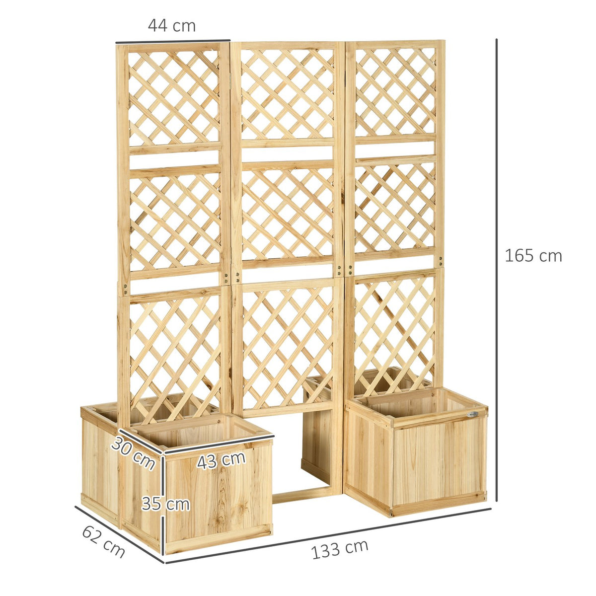Raised Bed With Folding Trellis, Plant Box With Privacy Screen, 133 X 165 Cm Room Divider With 4 Flower Boxes, Room Divider For Balcony