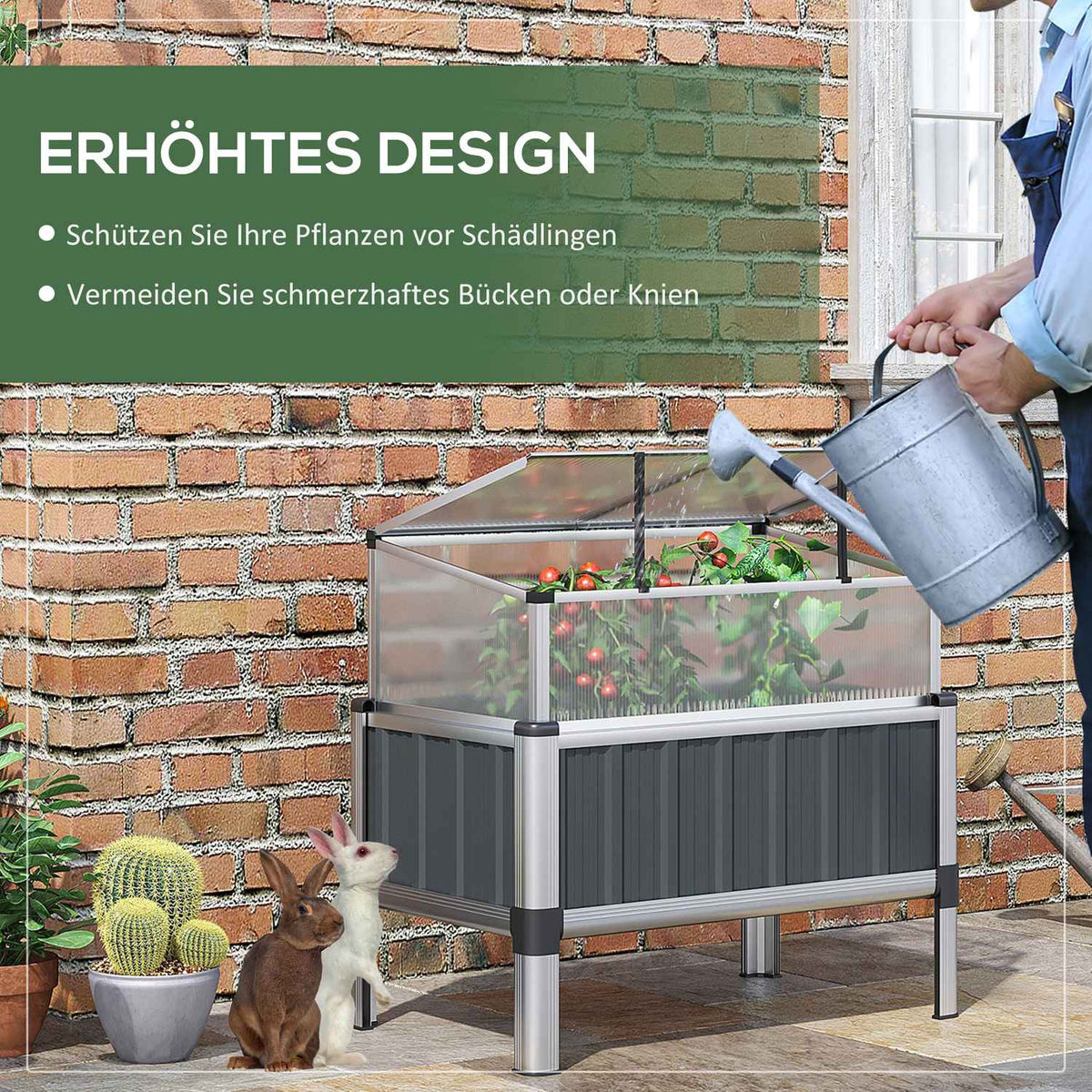 Raised Bed With Greenhouse Plant House With Window Greenhouse Cold Frame For Patio Balcony Dark Gray Galvanized Steel 80 X 50 X 74 Cm