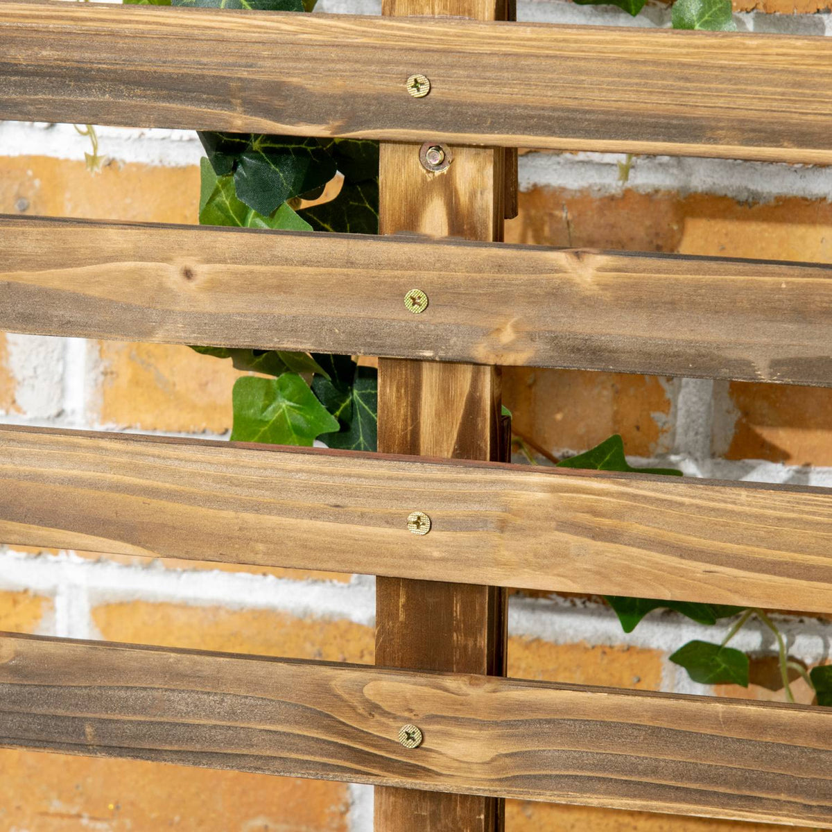 Raised Bed With Trellis, Flower Box With Wheels, Plant Box With Trellis, For Climbing Plants, Made Of Wood, Charred, 65 X 31 X 147 Cm