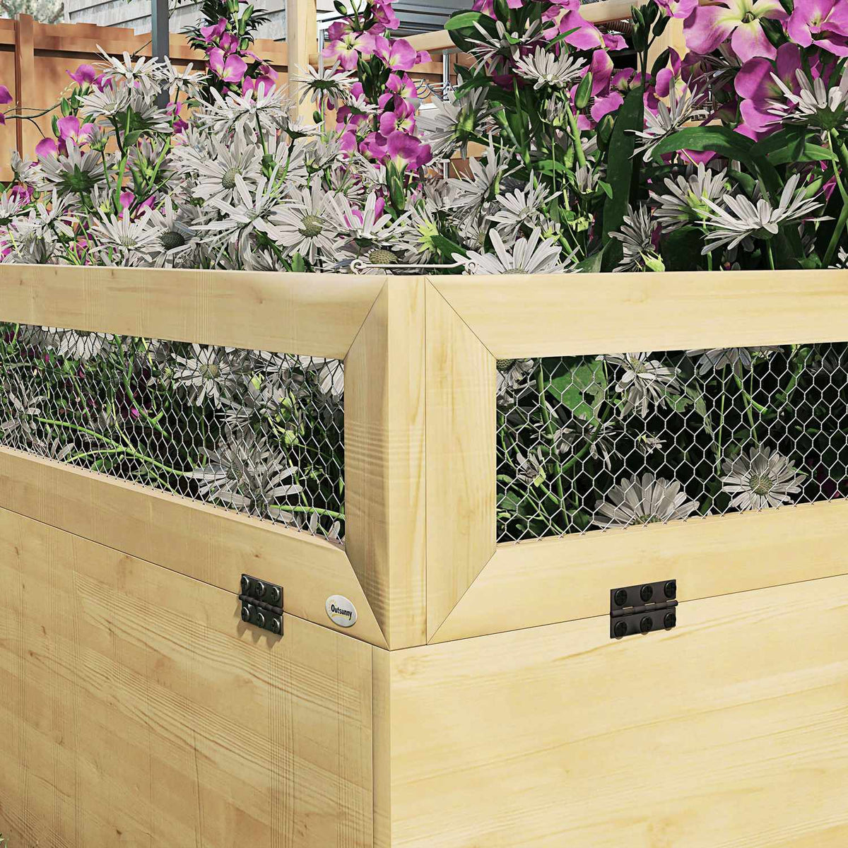 Raised Bed With Trellis, Herb Bed, Wooden Planter, Flower Box For Garden, Balcony, Natural Wood, 183 X 98.5 X 95 Cm