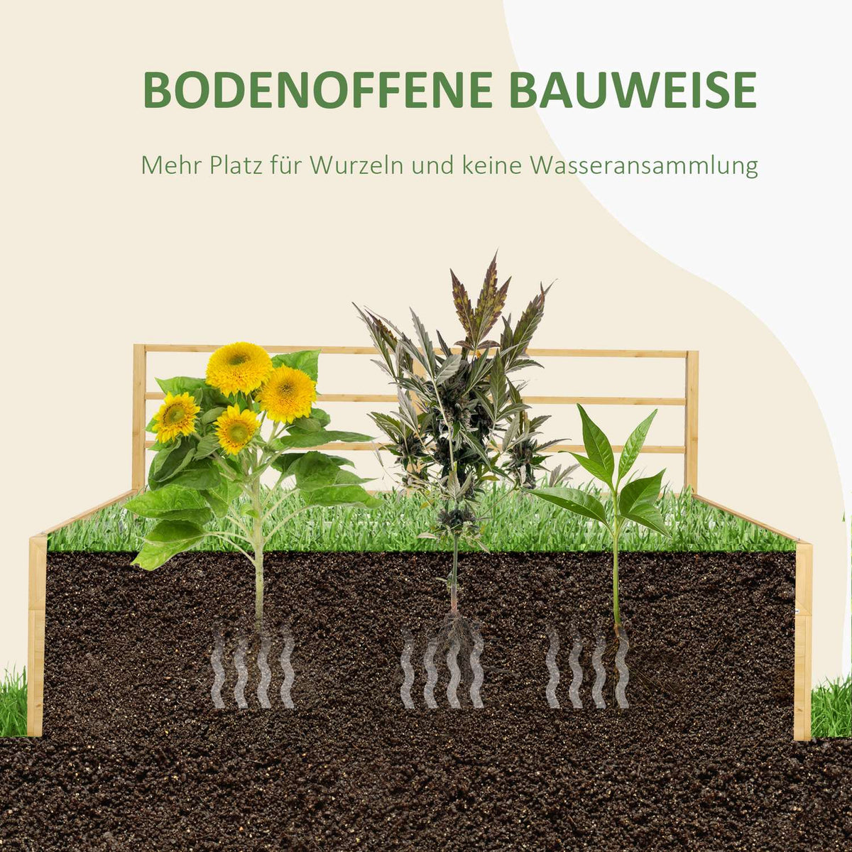 Raised Bed With Trellis, Herb Bed, Wooden Planter, Flower Box For Garden, Balcony, Natural Wood, 183 X 98.5 X 95 Cm