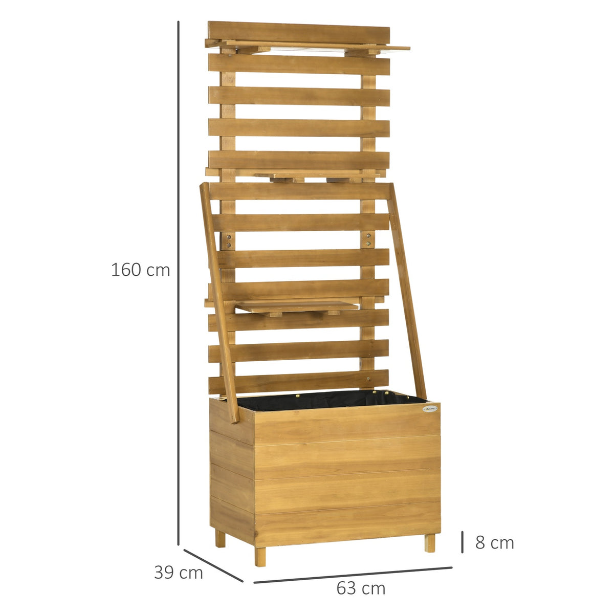 Raised Bed With Trellis, Plant Box With 3 Shelves, Flower Box With Trellis, For Climbing Plants, Made Of Wood, Brown, 63 X 39 X 160 Cm