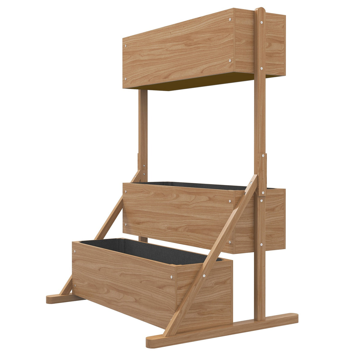 Raised Bed Wooden 3-Tier Flower Box With Inner Fleece, For Garden And Balcony, 108X80X140Cm, Natural