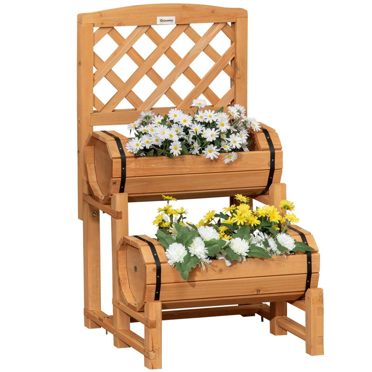 Raised Bed, Wooden Flower Box With Trellis, Plant Box In Rustic Design, Vegetable Bed For Garden, Terrace, Balcony, Yellow, 45 X 45 X 80 Cm