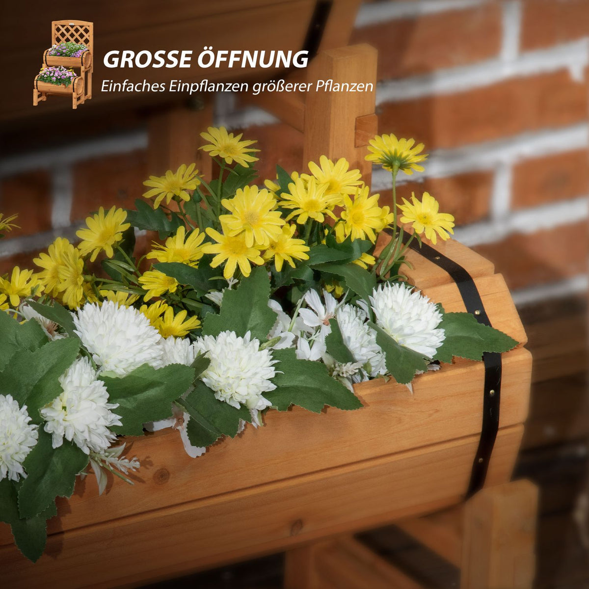 Raised Bed, Wooden Flower Box With Trellis, Plant Box In Rustic Design, Vegetable Bed For Garden, Terrace, Balcony, Yellow, 45 X 45 X 80 Cm