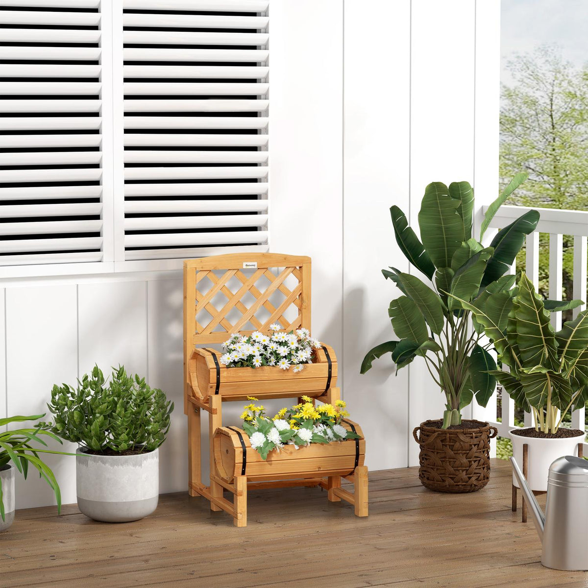 Raised Bed, Wooden Flower Box With Trellis, Plant Box In Rustic Design, Vegetable Bed For Garden, Terrace, Balcony, Yellow, 45 X 45 X 80 Cm
