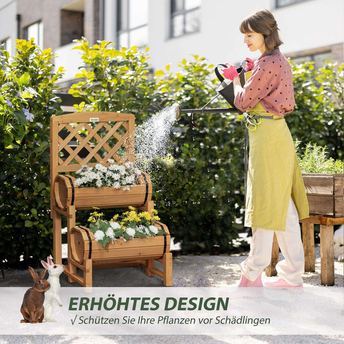 Raised Bed, Wooden Flower Box With Trellis, Plant Box In Rustic Design, Vegetable Bed For Garden, Terrace, Balcony, Yellow, 45 X 45 X 80 Cm
